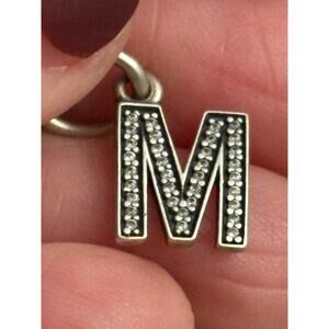 Pandora ALE 925 Sterling Silver M Initial Charm or Pendant Pave CZ